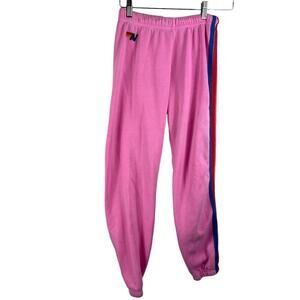 Aviator Nation 5 Stripe Elastic Waist Sweatpants Neon Pink Yellow Purple Size S